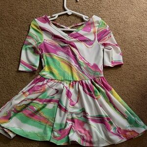Dot Dot Smile Pink, Green & Yellow Swirl Fit-and-Flare Dress